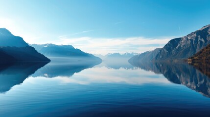 Obraz premium Tranquil lake with distant mountains