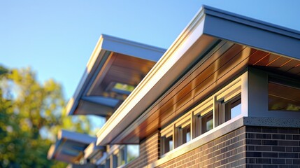 Fototapeta premium rchitectural detail of a Suburban Mid-Century Modern home, focusing on its unique roofline and window patterns