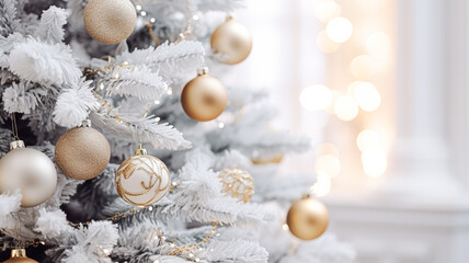 White Christmas tree decoration for the English country cottage, home decor, house in the countryside and holiday celebration inspiration