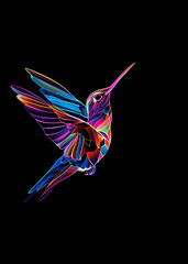 Colorful hummingbird style vector illustration on black background. Generative AI