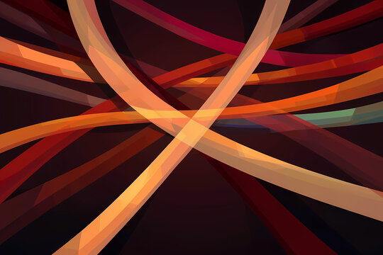 This image showcases colorful ribbons intersecting against a dark backdrop, creating a dynamic and vibrant abstract design with a sense of motion and depth.