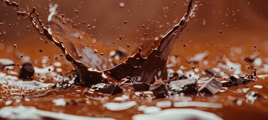 Fototapeta premium Super slow motion shot of melted chocolate splashing against the background at 1000 frames per second. 