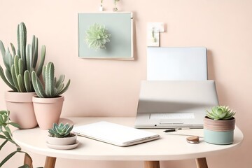 modern office interior with laptop
