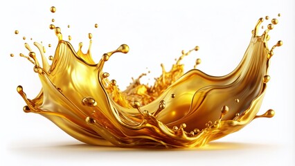 Fototapeta premium Vibrant golden oil splash with dynamic motion, isolated on white background, perfect for representing luxury, elegance, and sophistication in various design and advertising projects.