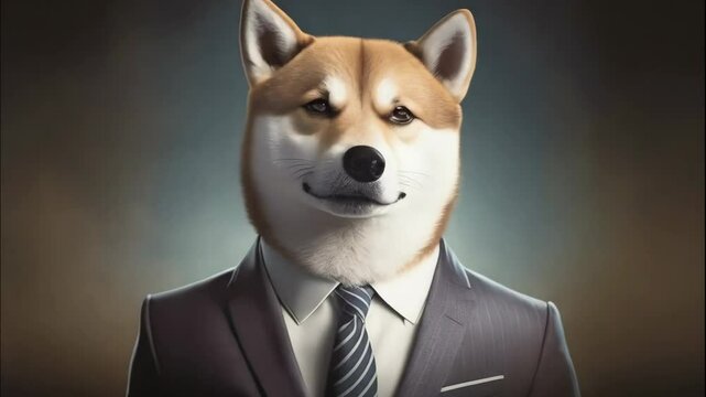 portrait of a shiba inu dog businessman in suit isolated -  4k new quality stock video footage wallpaper AI