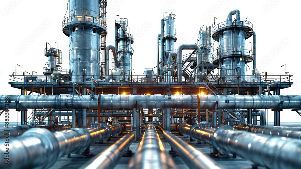 Poster pipelines in an oil refinery. isolated on white background. generative ai.