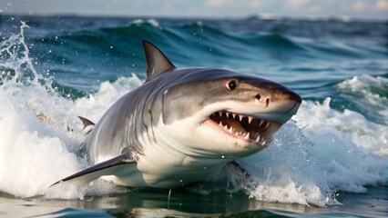 Naklejka premium a-shark-preparing-for-an-attack-in-the-ocean