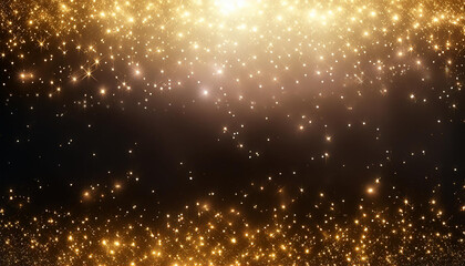 Black night background with glowing gold dots, stars and light flowing from above
