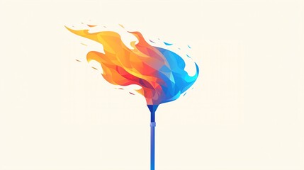 Torch with flame on white background with colorful abstract lines. Olympics Games Fire. Opening ceremony. Summer Olympic Games in France. Sports game victory symbol. Banner or poster with copy space