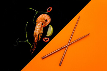 shrimp with chopsticks