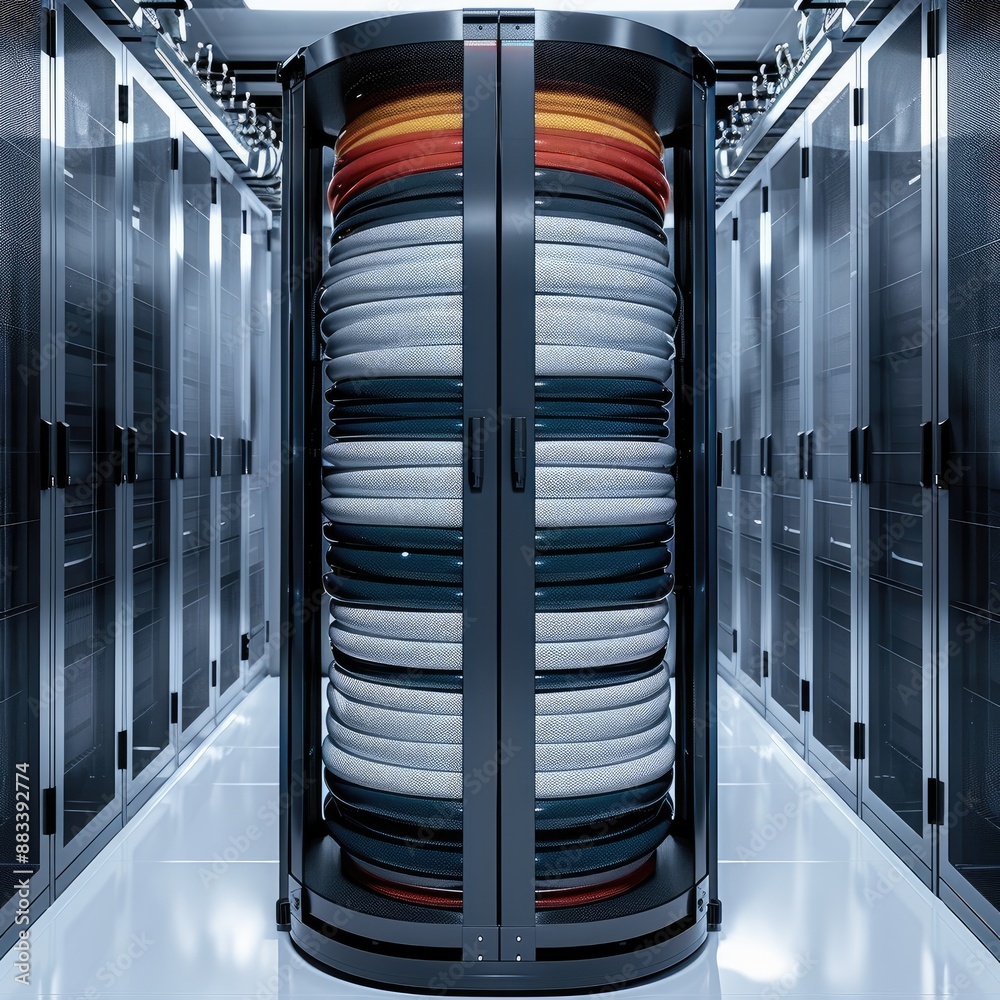 Poster Internet LAN cable In a modern server room For storing and transmitting information through a secure internet technology network isolated on white background. Generative AI.