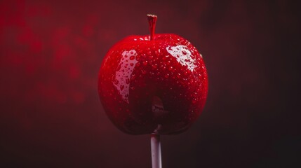 Minimalist close-up of a Halloween candy apple with high contrast lighting