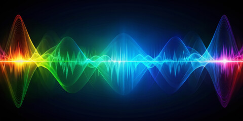 Naklejka premium abstract colorful sound wave on dark background, vector illustration eps10, Digital wave wallpaper on a Black background, Blue and green abstract wave, AI Generated