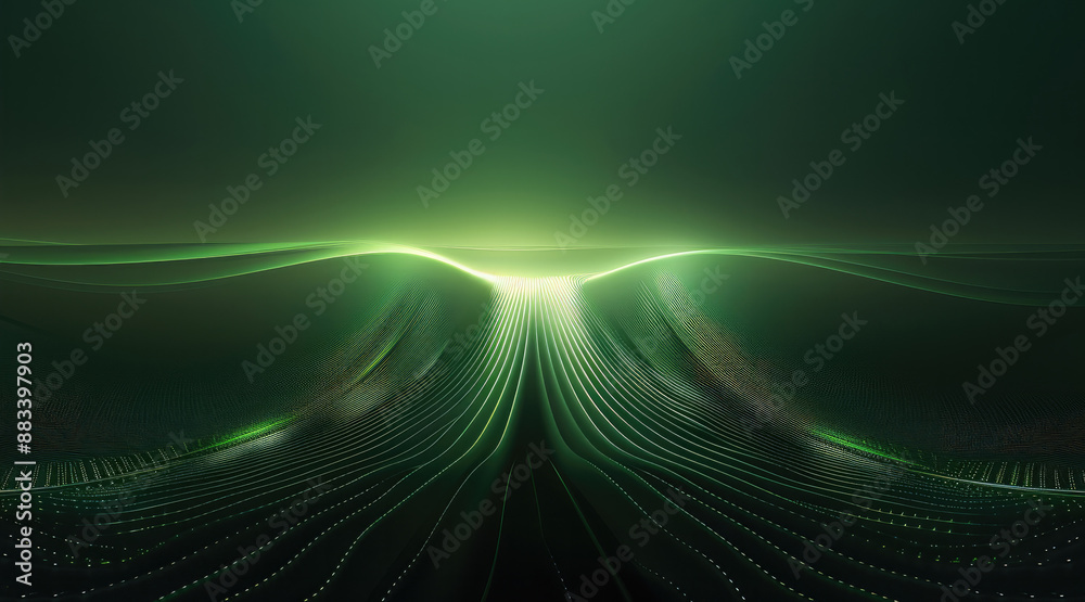 Poster black background, green gradient in the center, curved lines on the top and bottom, high-end atmosph