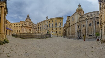 Fototapeta premium Panoramic picture of the church Chiesa di San Domenico without people in the Sicilian city of Palermo