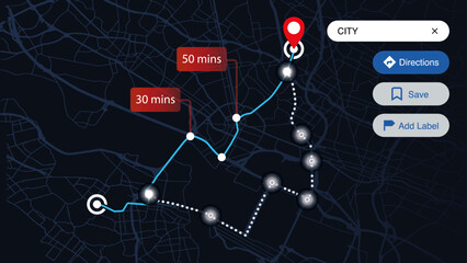 Isometric GPS Navigation. City and Country Map Tracking. Smartphone Mobile Map App Navigation. Driving Route Dashboard GPS Tracking. Vector Illustration