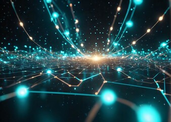 Obraz premium Connected network big data flow digital connectivity futuristic technology data visualization glowing nodes information technology tech innovation AI network structure