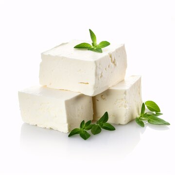 Greek feta cheese block isolated on white.
