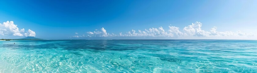 Obraz premium Fresh ocean breeze at the horizon of an exotic island, clear blue waters, serene and invigorating view