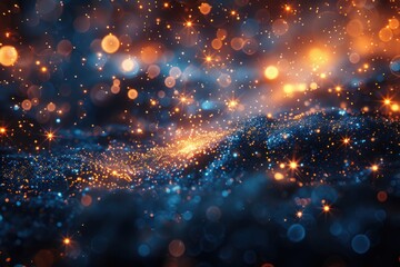 Sparkling Glitter in a Dark Blue and Orange Haze