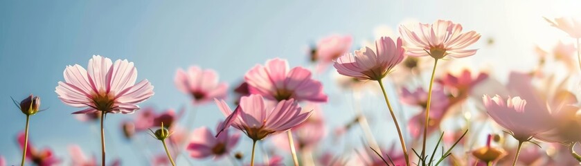 Obraz premium Shining petals of flowers under a clear and sunny sky, vibrant colors and crisp detail, uplifting and joyful view