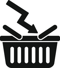 This black and white icon illustrates the impact of economic downturn on consumer spending