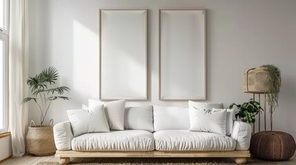 Mockup poster frame on the wall of living room. Luxurious apartment background with contemporary design, Generative Ai.