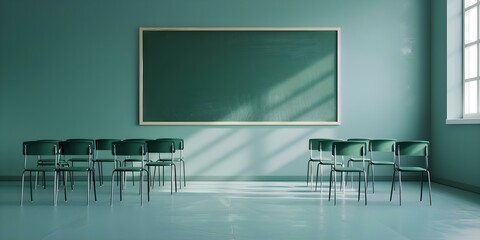 Empty classroom with large blackboard and necessary equipment looped 4k animation background. Concept Classroom, Blackboard, Equipment, 4k Animation, Looping