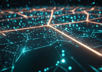 Fototapeta premium Connected network big data flow digital connectivity futuristic technology data visualization glowing nodes information technology tech innovation AI network structure