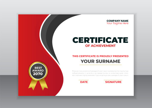 Red certificate appreciation, Business certificate template, award, achievement, certificate of recognition, excellence, certificate border, completion Luxury Certificate Design 