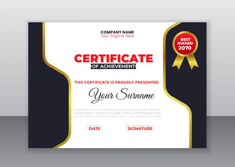 Editable Vector Creative certificate appreciation, Business certificate template, award, achievement, certificate of recognition, excellence, certificate border, completion Luxury Certificate Design 