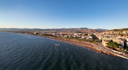 The magnificent beach and sunset of Dikili district, one of the holiday regions of Izmir.