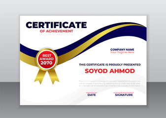 Modern Business Creative certificate appreciation, Business certificate template, award, achievement, certificate of recognition, excellence, certificate border, completion Luxury Certificate Design 