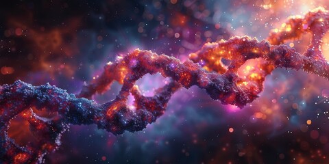 Glowing DNA strand showcased with stunning bokeh light effects and high detail, suitable for science visuals.