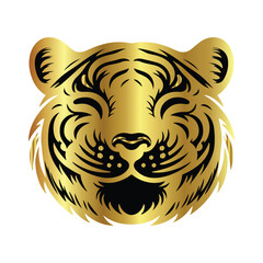 Vector graphic of a majestic tiger head in gold
