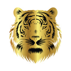 Vector graphic of a majestic tiger head in gold