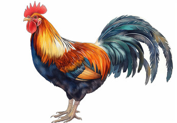 Fototapeta premium illustration of a rooster, oil painting, white background