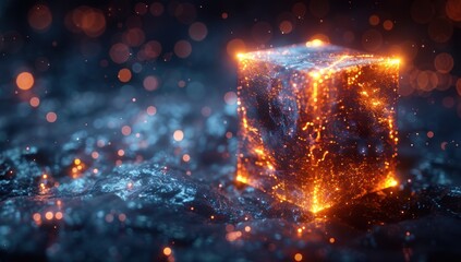 Glowing Cube on Abstract Background
