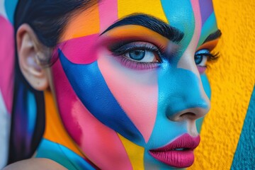 Colorful Face Paint Art on Woman's Face