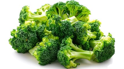 Fresh Green Broccoli Florets on White Background