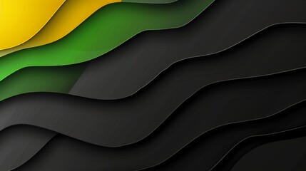 Abstract background with wavy, layered paper in black, green, and yellow.