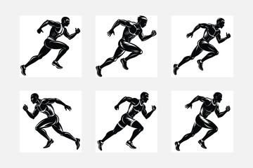 silhouettes of running athlete set 
