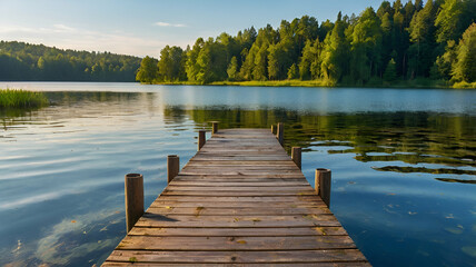 A_picturesque_summer_landscape_featuring_a_serene_lake