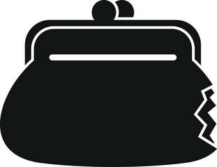 Black and white silhouette of a broken purse representing financial struggles and lack of money