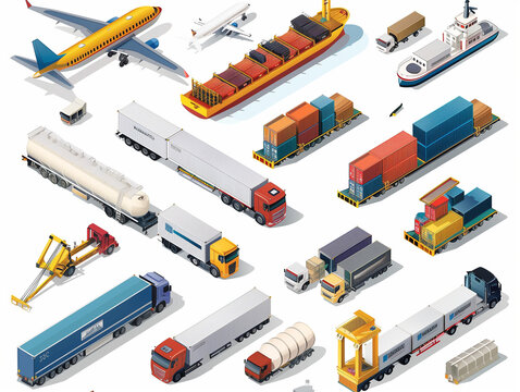 Isometric delivery truck on white background, perfect for logistics or electronic component industry visuals