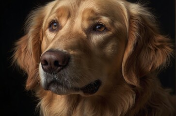 Low-Key style portrait of a retriever on dark background. AI generated