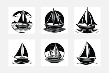 BOAT SHIP SAILING Wave Icon set