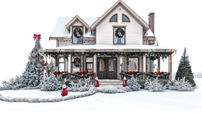 house decorated for Christmas on a transparent background - Powered by Adobe