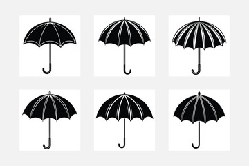 Umbrella Objects Icons Set, Monochrome, Rainy Season