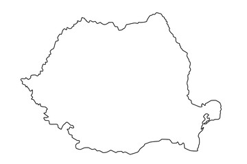 Vector map of Romania, a country in Europe. Detailed black contour, isolated on white background.